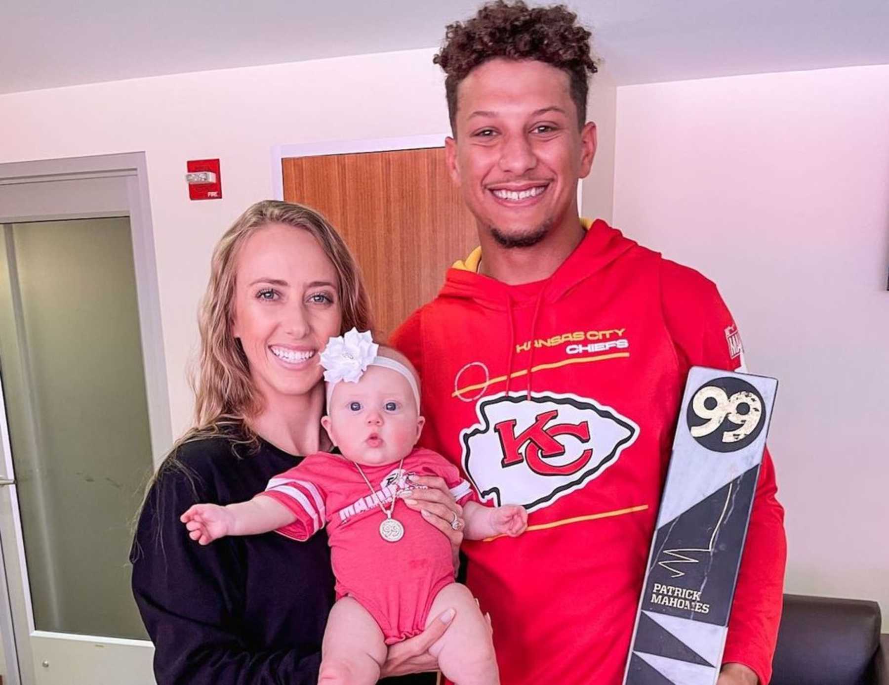 Patrick Mahomes Cradles Daughter Sterling in Leopard Print Baby