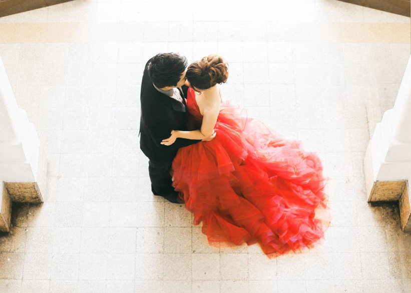 Tradition Red Colored Wedding Dress