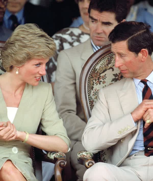 Image of Prince Charles and Diana share a joke with singer Neil