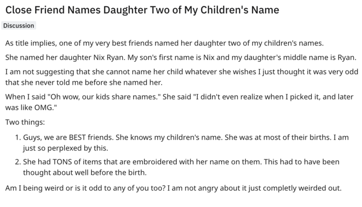 Woman S Best Friend Steals Her 2 Kids Names It Gets Ugly Mom Com
