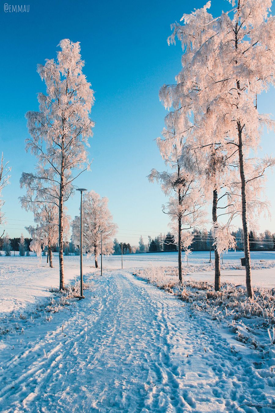 Lmen peittämä talvinen kävelykatu