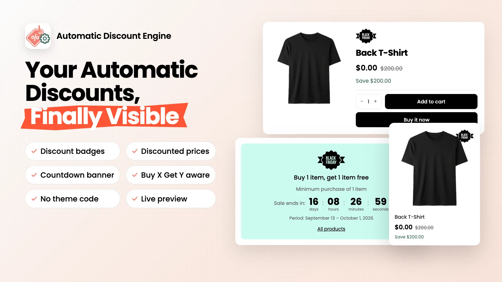 Live Discount Badges App (Automatic Discount Engine) for Shopify