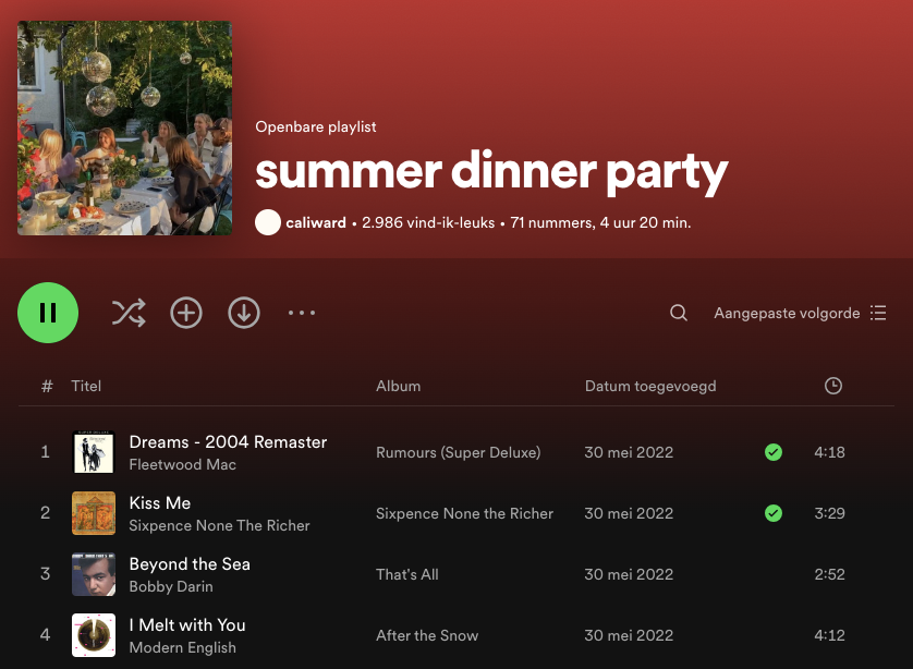 Summer dinner party playlist Spotify