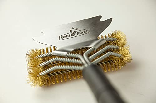 Grillfürst 2X Premium Grillbürste mit Messing Borsten, 45 cm - Grill Reinigungsbürste für Grillrost, Grillrost Bürste mit breitem 3-Fach Bürstenkopf und Schaber - 4 Grillfürst 2X Premium Grillbürste mit Messing Borsten, 45 cm - Grill Reinigungsbürste für Grillrost, Grillrost Bürste mit breitem 3-Fach Bürstenkopf und Schaber - 4