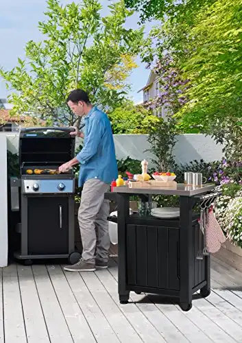 Keter BBQ Beistelltisch Unity, Graphit, L 70 x B 54 x H 90 cm, wetterfest, Arbeitsplatte aus Edelstahl, Outdoor Sideboard, perfekt für das Grillen im Frühling - 3