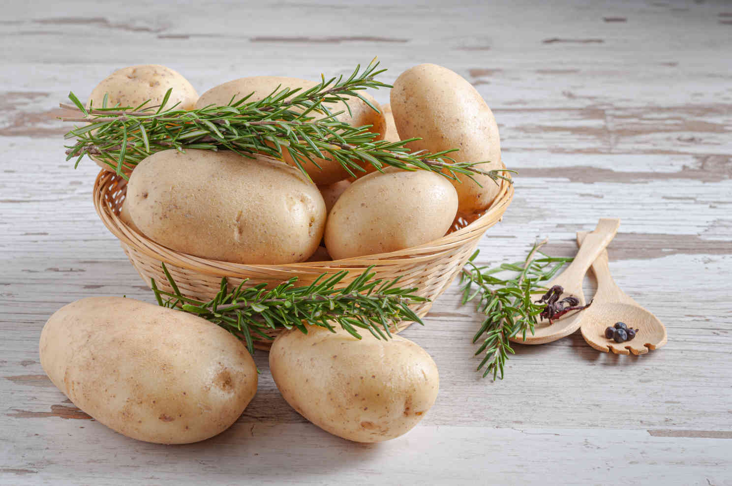 Rohe Kartoffeln mit Rosmarinzweig