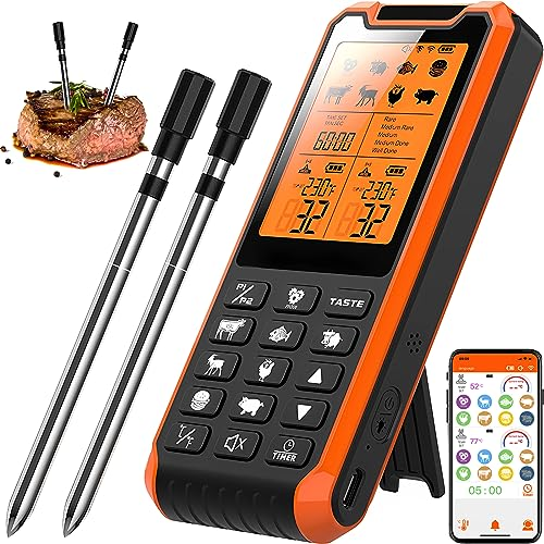 Fleischthermometer Kabellos mit Timer und Alarmfunktion, 210m Bluetooth Signalentfernung 2 Stück Grillthermometer Meat Thermometer IP67 Wasserdicht Bratenthermometer, Digital - 7 Fleischthermometer Kabellos mit Timer und Alarmfunktion, 210m Bluetooth Signalentfernung 2 Stück Grillthermometer Meat Thermometer IP67 Wasserdicht Bratenthermometer, Digital - 7