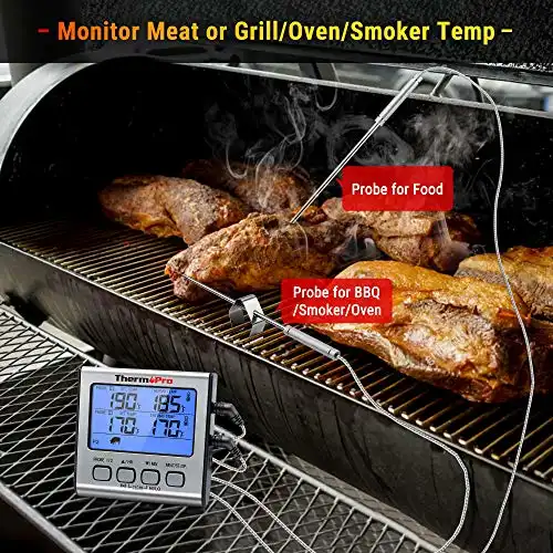 ThermoPro TP17 Digitales Grill-Thermometer Bratenthermometer Fleischthermometer Küchenthermometer, zwei Edelstahlsonden, Blaue Hinterbeleuchtung, Temperaturbereich bis 300°C - 0