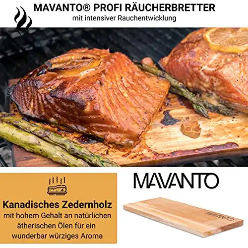 MAVANTO XXL Grillbretter Räucherbretter - Kanadisches Zedernholzbrett zum Grillen - EXTRA DICK (30x14x1,5cm) langlebig & wiederverwendbar (2er Set) - 0