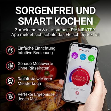 MEATER Plus, Das weltweit beliebteste smarte kabellose Fleischthermometer, Bluetooth-Boost und erhöhte Reichweite, für Grill und Küche, Perfekter Fleischgenuss via App - 0