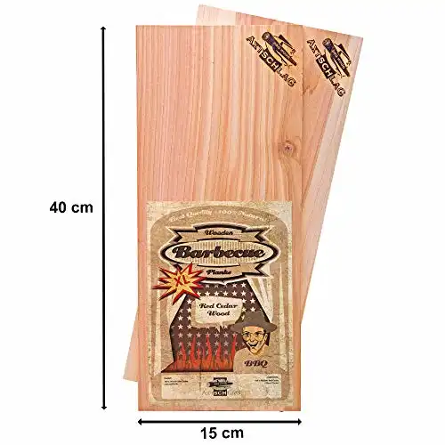 Axtschlag XL Grillbretter Zedernholz, 2 Wood Planks für Filets & Braten, schonendes Garen mit aromatischer Rauchnote & zum Servieren, für alle Grills & Smoker, 400x150x11 mm, mehrfach verwendbar - 0