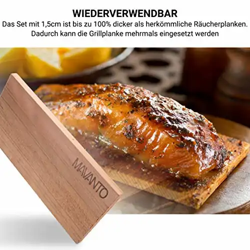 MAVANTO XXL Grillbretter Räucherbretter - Kanadisches Zedernholzbrett zum Grillen - EXTRA DICK (30x14x1,5cm) langlebig & wiederverwendbar (2er Set) - 2