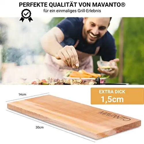 MAVANTO XXL Grillbretter Räucherbretter - Kanadisches Zedernholzbrett zum Grillen - EXTRA DICK (30x14x1,5cm) langlebig & wiederverwendbar (2er Set) - 1