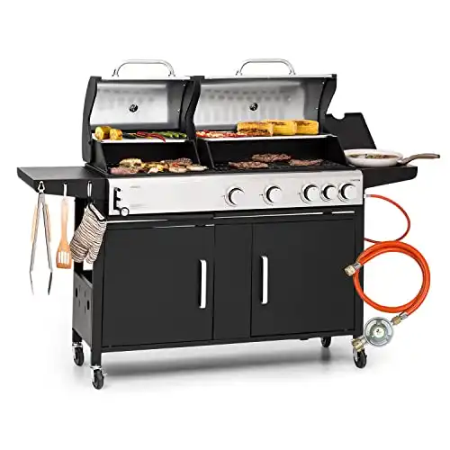 Klarstein Gasgrill für Camping Balkon Garten, mit 5 Brenner, 13700W Edelstahl, Outdoor Gasgrill mit Seitenbrenner, Gas Grill Kombigrill für Propan & Kohle, mit Grillabdeckung - 6