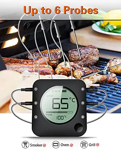 BFOUR 100m Grillthermometer Bluetooth, Fleischthermometer kabelloses mit 4 Edelstahlsonden, große LCD-Anzeige, Bluetooth Bratenthermometer für Grill, Smoker, Ofen, BBQ - 4