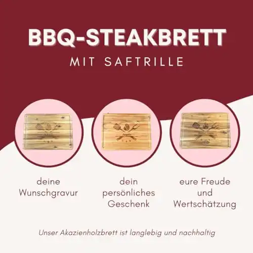 Personalisiertes Schneidebrett mit Saftrille aus Akazienholz mit Gravur Grillmaster und Name, Akazienholzbrett als Geschenk für Männer, den Grillprofi, Hobbygriller, Chef am Grill, ca. 40 cm x 26 cm - 2