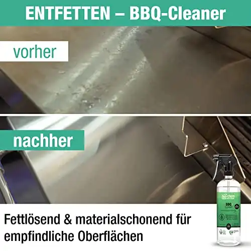 bio-chem Grill Reinigungsset und Pflege professionell Box 7-teilig: 1x Rauchharzentferner 1L (inkl. Sprühflasche) + 1x BBQ-Cleaner 750ml + 1x Edelstahlpflege 750 ml + Grillbürste & Zubehör - 5