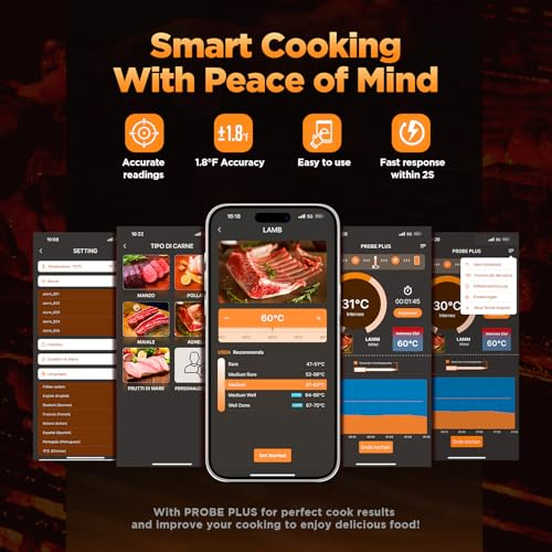 Fleischthermometer Bluetooth Grillthermometer Kabellos Bratenthermometer - Smart Meat Thermometer 1s Sofortiges Auslesen und Wiederaufladbares Digital Küchenthermometer für Braten Küche Grillen BBQ - 1 Fleischthermometer Bluetooth Grillthermometer Kabellos Bratenthermometer - Smart Meat Thermometer 1s Sofortiges Auslesen und Wiederaufladbares Digital Küchenthermometer für Braten Küche Grillen BBQ - 1