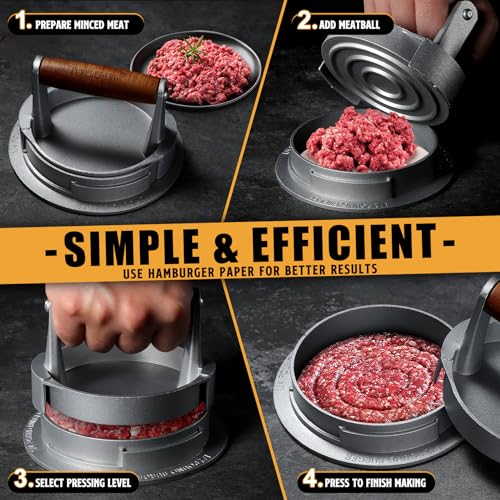 PURPLEBIRD Burgerpresse, 10.8cm Aluguss Burger Pattie Presse mit Antihaft, 3 Stufen der Dicke einstellbar, Professioneller Hamburgerpresse mit Holzgriff Perfekt für leckere Hamburger, Patties, BBQ - 4 PURPLEBIRD Burgerpresse, 10.8cm Aluguss Burger Pattie Presse mit Antihaft, 3 Stufen der Dicke einstellbar, Professioneller Hamburgerpresse mit Holzgriff Perfekt für leckere Hamburger, Patties, BBQ - 4