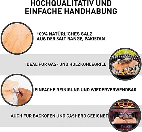 NUGATI Salzgrillstein 3er Set – wiederverwendbar, hochwertige Qualität – Salzplatte zum Grillen für BBQ – Servierplatte aus der Salt Range, Pakistan - 1