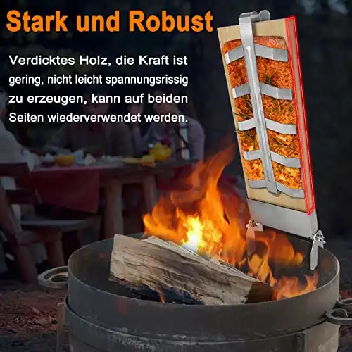 VA-Cerulean Flammlachsbrett Flammlachsbretter mit Edelstahl Halterung 4 Stücke Zedernholzbrett zum Grillen 5 Stufen Einstellbar Grillbretter Für Feuerschale kugelgrill Grillzubehör - 4