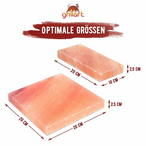 grillart® Premium XL Salzstein zum Grillen (2er Pack Quadratisch) – Hochwertiger BBQ Salz Grillstein für einen besonderen Geschmack – Original Salzplatte zum Grillen - 2