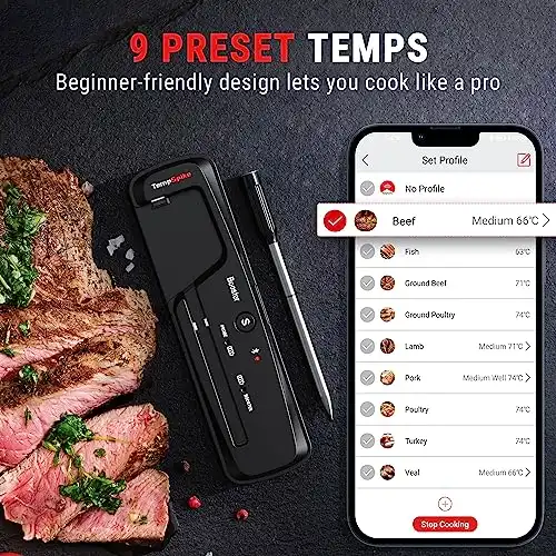 ThermoPro TempSpike Fleischthermometer Kabellos Grillthermometer Bluetooth IP67 Kerntemperaturmesser TP961 150m Bratenthermometer für Backofen, Grill, Rotisserie, Sicher im Geschirrspüler - 4