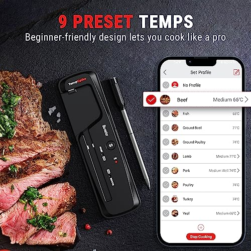 ThermoPro TempSpike Fleischthermometer Kabellos Grillthermometer Bluetooth IP67 Kerntemperaturmesser TP961 150m Bratenthermometer für Backofen, Grill, Rotisserie, Sicher im Geschirrspüler - 4 ThermoPro TempSpike Fleischthermometer Kabellos Grillthermometer Bluetooth IP67 Kerntemperaturmesser TP961 150m Bratenthermometer für Backofen, Grill, Rotisserie, Sicher im Geschirrspüler - 4