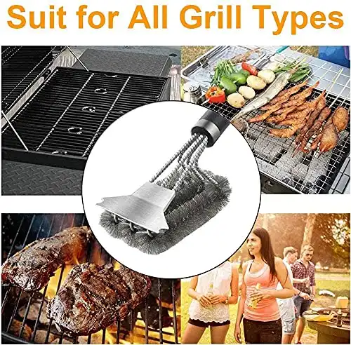 Grillbürste, TNTOR Grill Reinigungsbürste mit Extra Langer Edelstahl Borsten, Edelstahl Spatel und PP Wärmedämmung Griff, für Gasgrill, Holzkohlegrill, Kugelgrill, Elektrogrill und Grillrost. - 1