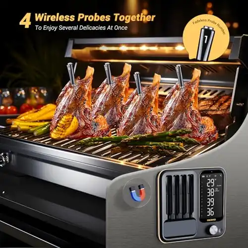 Inkbird INT-14-BW Fleischthermometer kabellos, Smart Grillthermometer WIFI 2.4G und Bluetooth 5.4 Signal 91m, Backofenthermometer Thermometer für Ofen, Grill, Smoker, Rotisserie Airfryer Ofen - 1