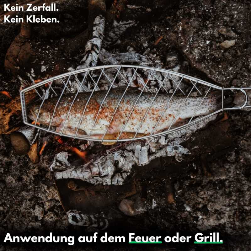 LEÓN Goods Fischgriller aus Edelstahl funktioniert direkt über der heißen Kohle oder Grill