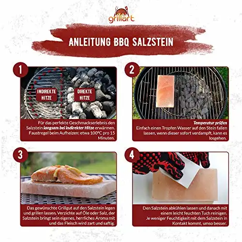 grillart® Premium XL Salzstein zum Grillen (2er Pack Quadratisch) – Hochwertiger BBQ Salz Grillstein für einen besonderen Geschmack – Original Salzplatte zum Grillen - 3