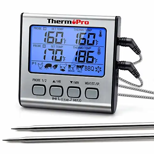 ThermoPro TP17 Digitales Grill-Thermometer Bratenthermometer Fleischthermometer Küchenthermometer, zwei Edelstahlsonden, Blaue Hinterbeleuchtung, Temperaturbereich bis 300°C - 11