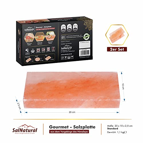 SalNatural Gourmet Salz Grillsteine 20x10x2,5cm (2er Pack) Original Kristallsalz aus dem Vorgebirge des Himalaya* Salzstein zum grillen. BBQ Grillplatte | Premium Geschenkbox - 0