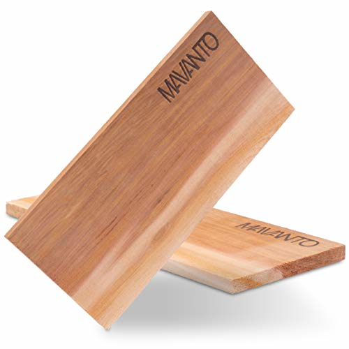 MAVANTO XXL Grillbretter Räucherbretter - Kanadisches Zedernholzbrett zum Grillen - EXTRA DICK (30x14x1,5cm) langlebig & wiederverwendbar (2er Set) - 6