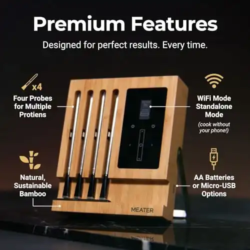 MEATER Block | Premium Kabelloses Smart-Fleischthermometer für Ofen Grill Küche BBQ Smoker Rotisserie mit Bluetooth und WiFi Digitalverbindung - 0