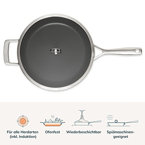 Olav® Bratpfanne mit Kupferkern aus 5-Schicht-Material, Induktions- und Spülmaschinengeeignet, Pfanne entwickelt in Deutschland, PFOA-frei - Beschichtet (Stielgriff, 30 cm) - 0