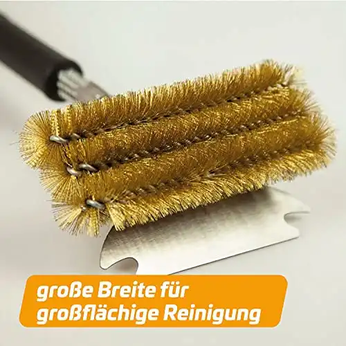 Grillfürst 2X Premium Grillbürste mit Messing Borsten, 45 cm - Grill Reinigungsbürste für Grillrost, Grillrost Bürste mit breitem 3-Fach Bürstenkopf und Schaber - 3