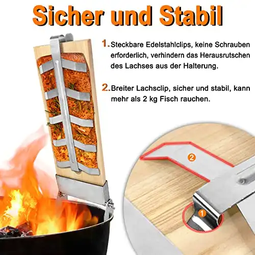 VA-Cerulean Flammlachsbrett Flammlachsbretter mit Edelstahl Halterung 4 Stücke Zedernholzbrett zum Grillen 5 Stufen Einstellbar Grillbretter Für Feuerschale kugelgrill Grillzubehör - 3