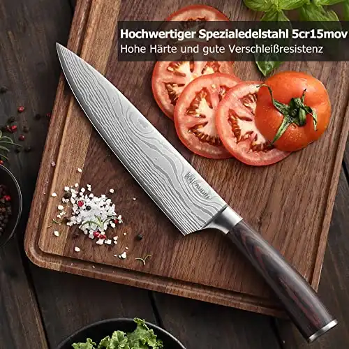 PAUDIN Kochmesser, Klingenlänge 20 cm Profi Küchenmesser Messer Chefmesser Allzweckmesser aus hochwertigem Carbon Edelstahl, Extra Scharfe Messerklinge mit ergonomischem Griff - 7