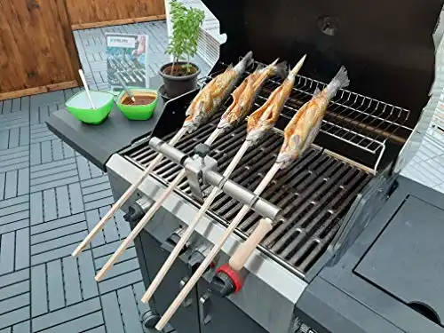 SCHILLING Fischgrilltechnik/Steckerlfisch Halter/Grillrost/Holzspieße / 4 Fische - 0