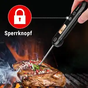 ThermoPro TP03HEU IPX6 Wasserdicht Fleischthermometer 0.5°C Präzise Grillthermometer 3s Schnelle Reaktion Faltbares Küchenthermometer für BBQ, Braten, Grill und Getränken Schwarz - 2