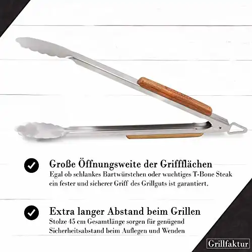 Grillfaktur® Lange Edelstahl Grillzange (45 cm) mit Griff aus hochwertigem Echtholz - 3