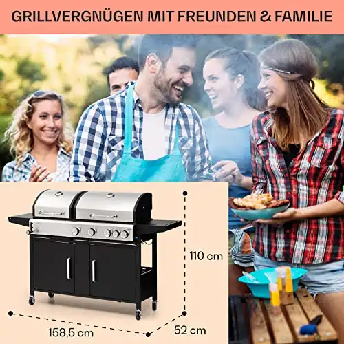 Klarstein Gasgrill für Camping Balkon Garten, mit 5 Brenner, 13700W Edelstahl, Outdoor Gasgrill mit Seitenbrenner, Gas Grill Kombigrill für Propan & Kohle, mit Grillabdeckung - 5