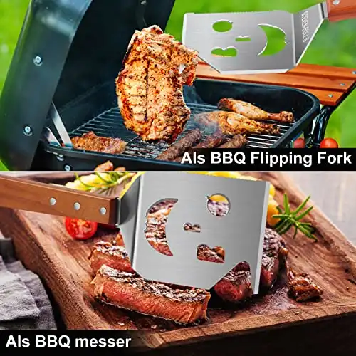 7 in 1 grillspachtel für Barbecue Grill, Multifunktion Grillbesteck mit Holzgriff, Eingebaute grillbesteck-set-Funktion,Kreativer Grillwender, Einzigartige Grillwerkzeuge, Grillen Geschenke für Männer - 2