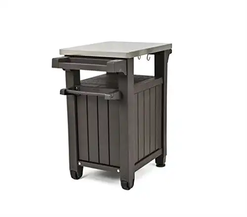 Keter BBQ Beistelltisch Unity, Graphit, L 70 x B 54 x H 90 cm, wetterfest, Arbeitsplatte aus Edelstahl, Outdoor Sideboard, perfekt für das Grillen im Frühling - 1