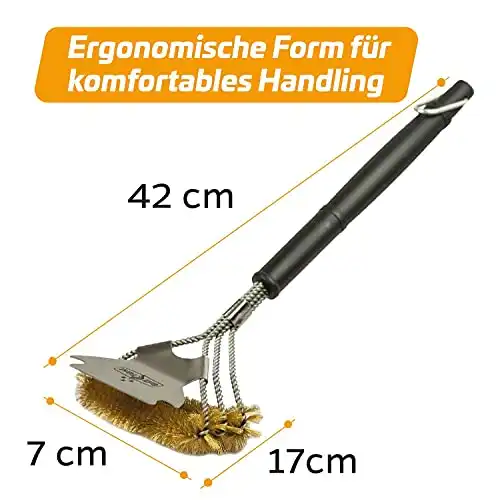 Grillfürst 2X Premium Grillbürste mit Messing Borsten, 45 cm - Grill Reinigungsbürste für Grillrost, Grillrost Bürste mit breitem 3-Fach Bürstenkopf und Schaber - 0