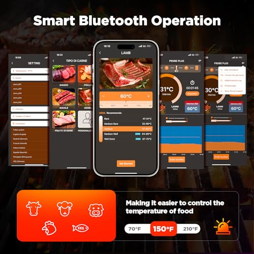 Bluetooth Meat Thermometer Kabellos Grill Fleischthermometer - 30 Meter Anwendungskontrolle hitzebeständig bis 275°C mit optimaler Sensorfunktion geeignet für Küche Outdoor Grillen - 0 Bluetooth Meat Thermometer Kabellos Grill Fleischthermometer - 30 Meter Anwendungskontrolle hitzebeständig bis 275°C mit optimaler Sensorfunktion geeignet für Küche Outdoor Grillen - 0