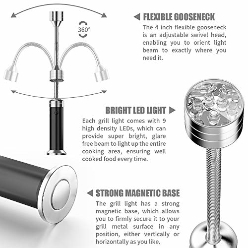 MojiDecor Grill Licht, Magnetische Grilllampe BBQ Licht Set Outdoor Grill Lichter BBQ Zubehör Arbeitslampe, Batteriebetrieben, 360 Grad Drehwinkel 2 Pack, Schwarz - 2 MojiDecor Grill Licht, Magnetische Grilllampe BBQ Licht Set Outdoor Grill Lichter BBQ Zubehör Arbeitslampe, Batteriebetrieben, 360 Grad Drehwinkel 2 Pack, Schwarz - 2