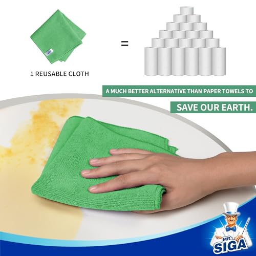 MR.SIGA Mikrofaser Reinigungstuch, Allzweck Mikrofasertücher, streifenfreie Putztücher, 12 Stücke, Grün, Größe 32 x 32 cm - 2 MR.SIGA Mikrofaser Reinigungstuch, Allzweck Mikrofasertücher, streifenfreie Putztücher, 12 Stücke, Grün, Größe 32 x 32 cm - 2